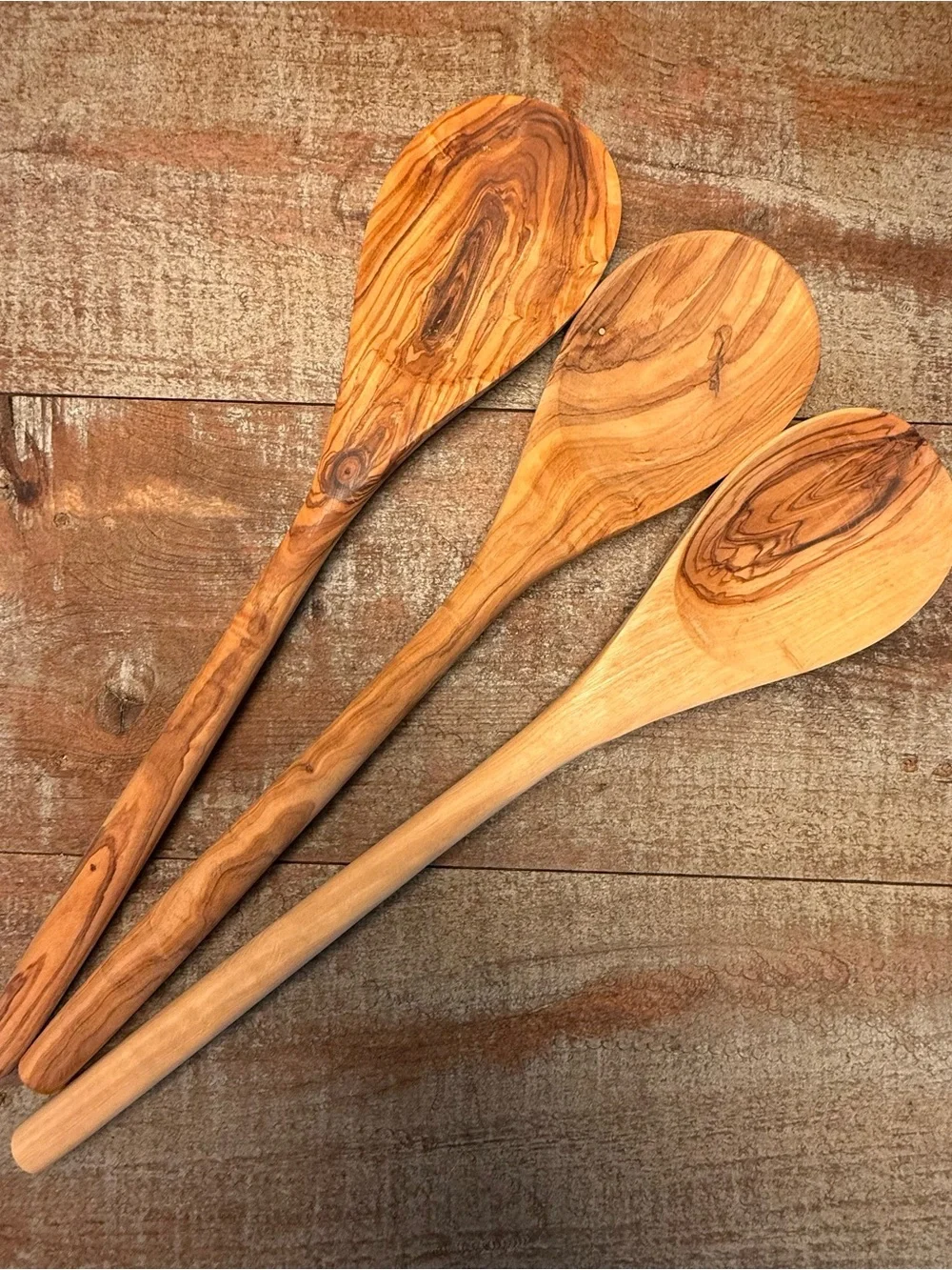 Wooden Olive Wood Cooking Spoon Set - of 3 Natural Brown